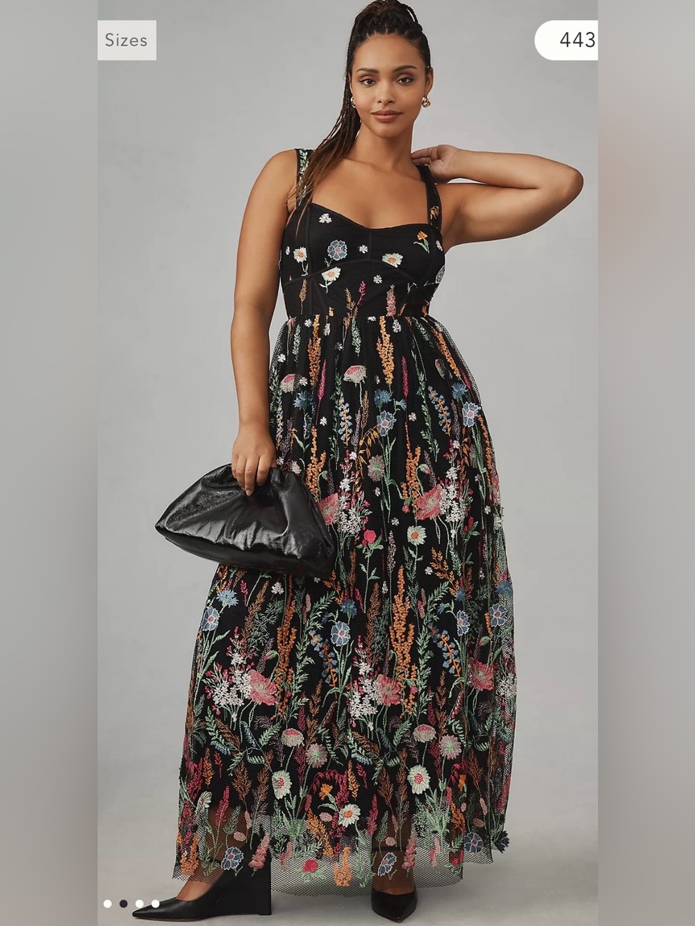 By Anthropologie Sheer Floral Embroidered Mesh Midi Dress Whimsy Secret Garden